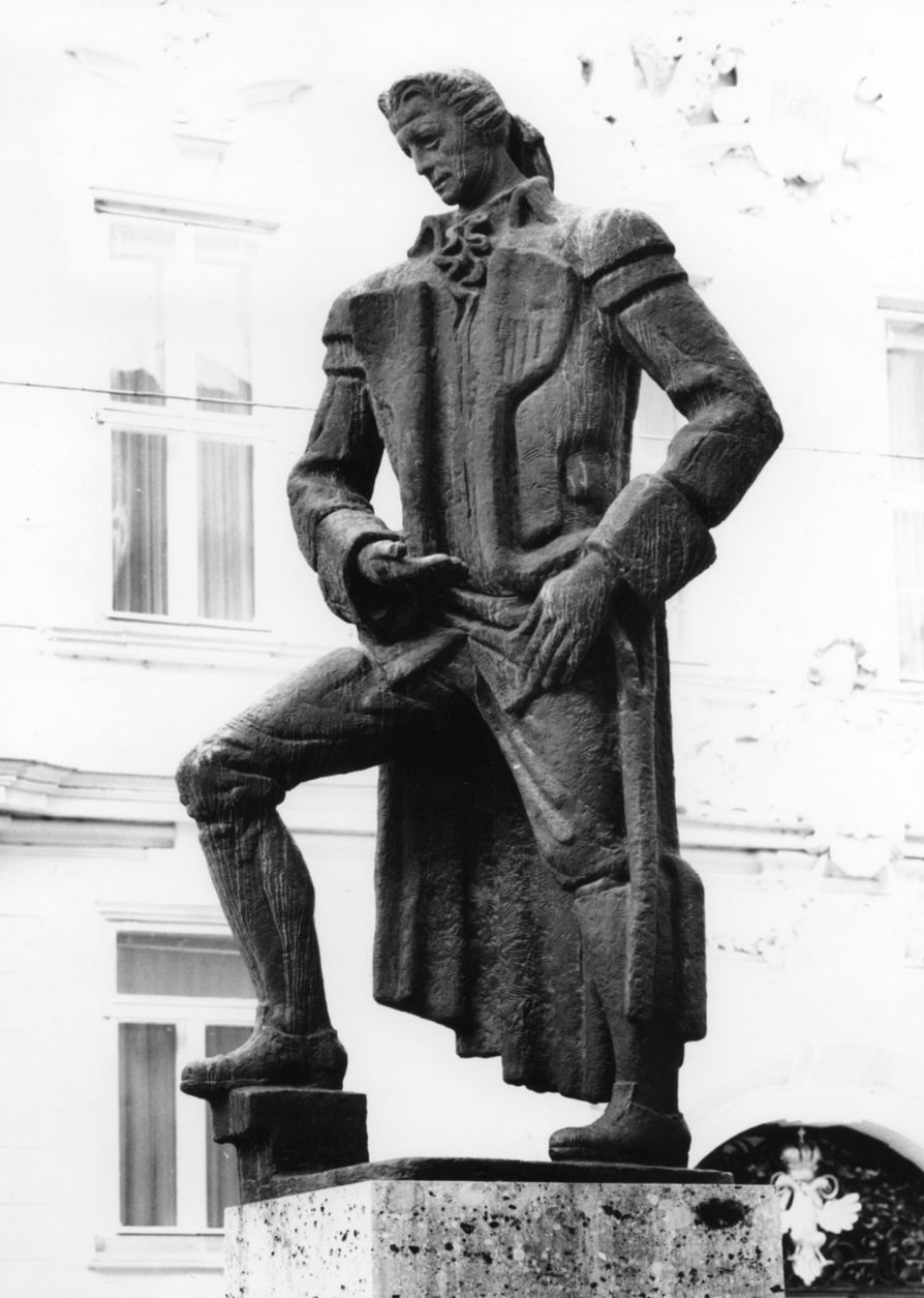 Siegfried Charoux, Gotthold Ephraïm Lessing (bronze) replacement statue, 1962-65, erected Ruprechtskirche, Vienna in 1968, moved to the Judenplatz in 1981, Vienna.
